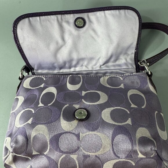 Coach CC Monogram Canvas with Purple Patent Leather Accents Mini Shoulder Bag - Picture 12 of 15